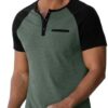 31Ukhc0OOjL._AC_.jpg Sailwind Henley Shirts for Men Short Sleeve Casual Summer Collarless Tee Basic T-Shirts Shirts Fashion Button Top with Pocket Green Black |