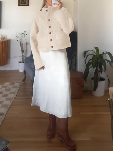 31zawQUnGlL._AC_.jpg Cicy Bell Womens Chunky Knit Cardigan Sweaters Button Down Mock Neck Open Front Jacket Winter Casual Outerwear with Pockets Beige at Amazon Women’s Clothing store