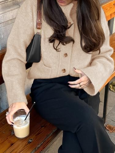 415RHhBM7L._AC_.jpg Cicy Bell Womens Chunky Knit Cardigan Sweaters Button Down Mock Neck Open Front Jacket Winter Casual Outerwear with Pockets Beige at Amazon Women’s Clothing store