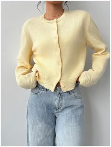 415X9fUKOoL._AC_.jpg SOLY HUX Women's Button Down Cropped Lightweight Cardigan Sweater Cute Fall Fashion 2025 Mustard Yellow X-Small at Amazon Women’s Clothing store