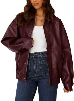 41H71hmSf7L._AC_.jpg PRETTYGARDEN Women's Faux Leather Motorcycle Jacket Trendy Fall Spring Clothes Oversized Zip Up Winter Coat Outerwear (Wine Red,Large) at Amazon Women's Coats Shop
