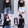 Ekouaer Long Sleeve Shirts for Women 3 Packs Henley Fall Button Tops Slim Fit Casual Thermal Underscrub Black/Light Gray/White (3pcs) L : Clothing, Shoes & Jewelry