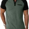 41MrsudUP0L._AC_.jpg Sailwind Henley Shirts for Men Short Sleeve Casual Summer Collarless Tee Basic T-Shirts Shirts Fashion Button Top with Pocket Green Black |