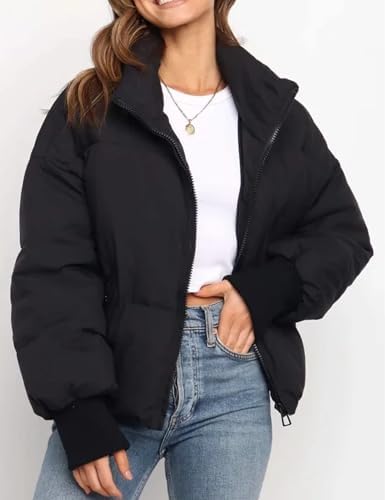 Gihuo Women’s Winter Cropped Puffer Jacket Coat Short Warm Quilted Jacket(Black-M) at Amazon Women's Coats Shop
