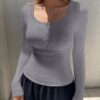 Ekouaer Long Sleeve Shirts for Women 3 Packs Henley Fall Button Tops Slim Fit Casual Thermal Underscrub Black/Light Gray/White (3pcs) L : Clothing, Shoes & Jewelry