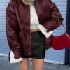 PRETTYGARDEN Women's Faux Leather Motorcycle Jacket Trendy Fall Spring Clothes Oversized Zip Up Winter Coat Outerwear (Wine Red,Large) at Amazon Women's Coats Shop