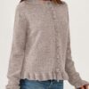 PRETTYGARDEN Womens Fall Button Down Cardigans Chunky Knit Ruffle Open Front Cropped Cardigan Sweaters Soft Long Sleeve Tops (Oatmeal,Medium) at Amazon Women’s Clothing store