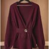 41UNTIUUFSL._AC_.jpg GORGLITTER Women's Wrap Cardigan Deep V Neck Long Sleeve Dressy Sweater Business Casual Outfits Burgundy Large at Amazon Women’s Clothing store