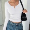 Ekouaer Long Sleeve Shirts for Women 3 Packs Henley Fall Button Tops Slim Fit Casual Thermal Underscrub Black/Light Gray/White (3pcs) L : Clothing, Shoes & Jewelry