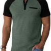 41Yx8hIKXaL._AC_.jpg Sailwind Henley Shirts for Men Short Sleeve Casual Summer Collarless Tee Basic T-Shirts Shirts Fashion Button Top with Pocket Green Black |