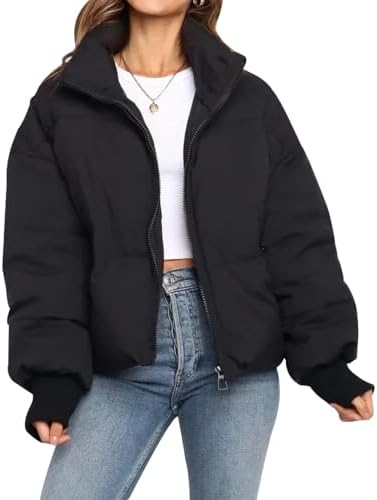 Gihuo Women’s Winter Cropped Puffer Jacket Coat Short Warm Quilted Jacket(Black-M) at Amazon Women's Coats Shop