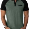 41aToBp3MIL._AC_.jpg Sailwind Henley Shirts for Men Short Sleeve Casual Summer Collarless Tee Basic T-Shirts Shirts Fashion Button Top with Pocket Green Black |