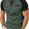 41bvbK6IhBL._AC_.jpg Sailwind Henley Shirts for Men Short Sleeve Casual Summer Collarless Tee Basic T-Shirts Shirts Fashion Button Top with Pocket Green Black |