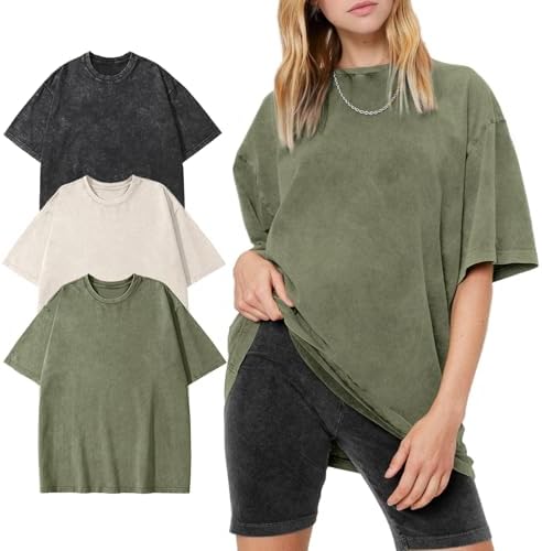 41d4YwJehIL._AC_.jpg PEHMEA 3 Pcs Women's Oversized T-Shirts Cotton Short Sleeve Vintage Washed Baggy Boyfriend Streetwear Summer Tops(Black+Beige+ArmyGreen-L) at Amazon Women’s Clothing store