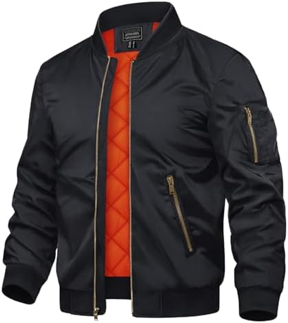 41j6VE45DL._AC_.jpg TACVASEN Black Bomber Jacket Men Zip Up Winter Windbreaker Lightweight Softshell Coats Outwear Black, M at Amazon Men’s Clothing store