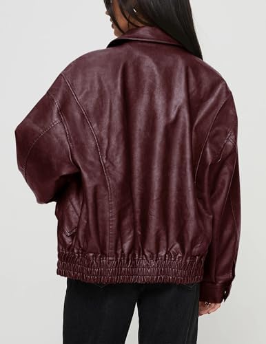 PRETTYGARDEN Women's Faux Leather Motorcycle Jacket Trendy Fall Spring Clothes Oversized Zip Up Winter Coat Outerwear (Wine Red,Large) at Amazon Women's Coats Shop
