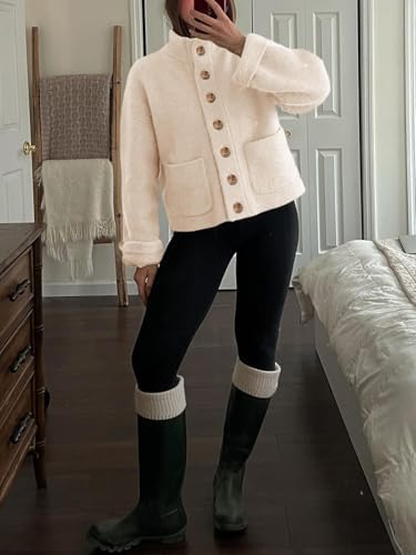 41moOFirCdL._AC_.jpg Cicy Bell Womens Chunky Knit Cardigan Sweaters Button Down Mock Neck Open Front Jacket Winter Casual Outerwear with Pockets Beige at Amazon Women’s Clothing store