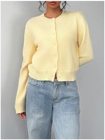 41nsu9KG3LL._AC_.jpg SOLY HUX Women's Button Down Cropped Lightweight Cardigan Sweater Cute Fall Fashion 2025 Mustard Yellow X-Small at Amazon Women’s Clothing store