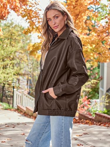 5169b3uKzL._AC_.jpg AUTOMET Women's Oversized Faux Leather Jacket - Fall Motorcycle Style Coat with Zipper Closure Brown M at Amazon Women's Coats Shop