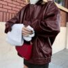 PRETTYGARDEN Women's Faux Leather Motorcycle Jacket Trendy Fall Spring Clothes Oversized Zip Up Winter Coat Outerwear (Wine Red,Large) at Amazon Women's Coats Shop