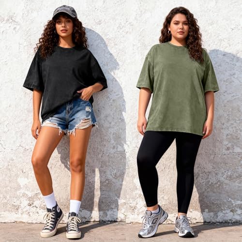51JkKGe8gML._AC_.jpg PEHMEA 3 Pcs Women's Oversized T-Shirts Cotton Short Sleeve Vintage Washed Baggy Boyfriend Streetwear Summer Tops(Black+Beige+ArmyGreen-L) at Amazon Women’s Clothing store