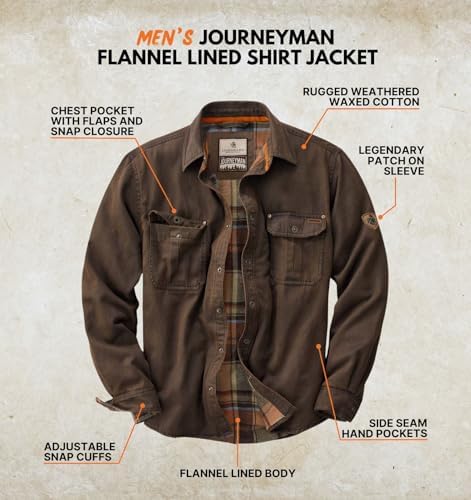 51QclCGYs0L._AC_.jpg Legendary Whitetails Mens Flannel Lined Shirt Jacket Waxed Cotton Water Resistant Shacket, Tobacco, LRG at Amazon Men’s Clothing store Camouflage Hunting Apparel