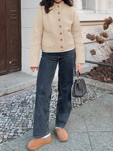 51Qk8vW4irL._AC_.jpg Cicy Bell Womens Chunky Knit Cardigan Sweaters Button Down Mock Neck Open Front Jacket Winter Casual Outerwear with Pockets Beige at Amazon Women’s Clothing store