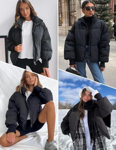 Gihuo Women’s Winter Cropped Puffer Jacket Coat Short Warm Quilted Jacket(Black-M) at Amazon Women's Coats Shop