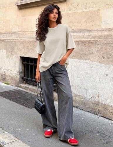 51jiQefZu2L._AC_.jpg PEHMEA 3 Pcs Women's Oversized T-Shirts Cotton Short Sleeve Vintage Washed Baggy Boyfriend Streetwear Summer Tops(Black+Beige+ArmyGreen-L) at Amazon Women’s Clothing store
