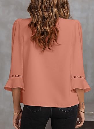 613hzMsJVKL._AC_SY445_ EVALESS Women's 3/4 Sleeve Top, Fashion Casual Ruched V-Neck Business Work Blouse, Office Shirt