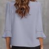 61eDDPCZJqL._AC_SY445_ EVALESS Women's 3/4 Sleeve Top, Fashion Casual Ruched V-Neck Business Work Blouse, Office Shirt
