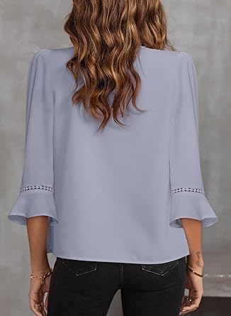 61eDDPCZJqL._AC_SY445_ EVALESS Women's 3/4 Sleeve Top, Fashion Casual Ruched V-Neck Business Work Blouse, Office Shirt