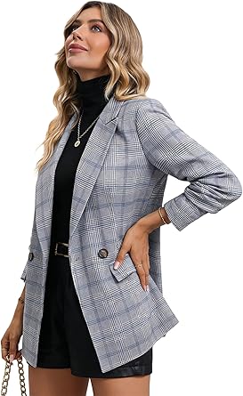 Mina Self Women's 2026 Plaid Houndstooth Coat - Lightweight Fully Lined Button Casual Daily Office Work Jacket with Pockets