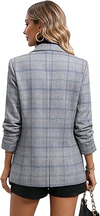 Mina Self Women's 2026 Plaid Houndstooth Coat - Lightweight Fully Lined Button Casual Daily Office Work Jacket with Pockets