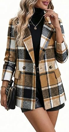 Mina Self Women's 2026 Plaid Houndstooth Coat - Lightweight Fully Lined Button Casual Daily Office Work Jacket with Pockets