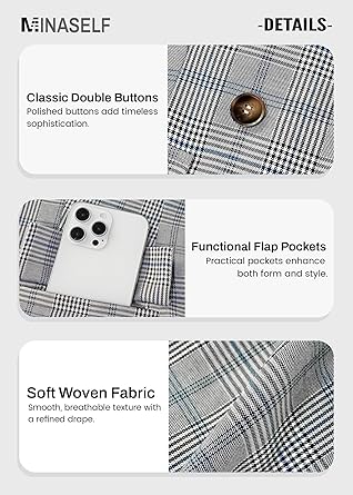Mina Self Women's 2026 Plaid Houndstooth Coat - Lightweight Fully Lined Button Casual Daily Office Work Jacket with Pockets