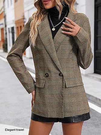 Mina Self Women's 2026 Plaid Houndstooth Coat - Lightweight Fully Lined Button Casual Daily Office Work Jacket with Pockets