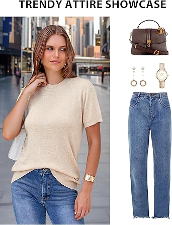 814hHLjlWWL._AC_SX342_ Arach&Cloz Women's Lightweight Wool-Blend Short Sleeve Sweater Top, Business & Casual Style