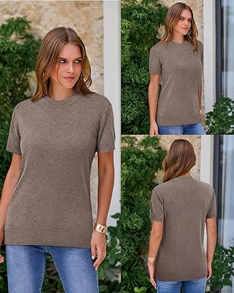 8178rhEyQvL._AC_SX342_ Arach&Cloz Women's Lightweight Wool-Blend Short Sleeve Sweater Top, Business & Casual Style