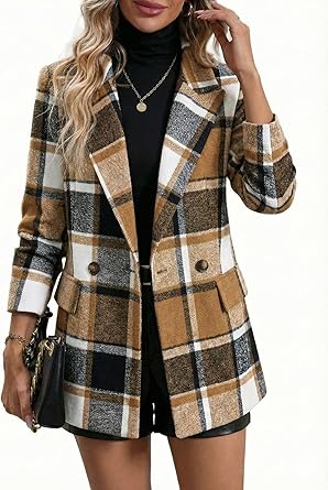 Mina Self Women's 2026 Plaid Houndstooth Coat - Lightweight Fully Lined Button Casual Daily Office Work Jacket with Pockets