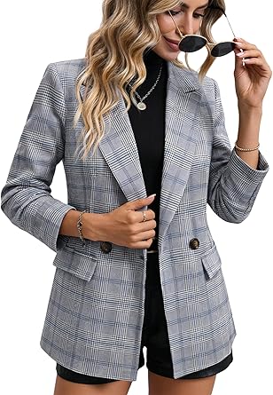 Mina Self Women's 2026 Plaid Houndstooth Coat - Lightweight Fully Lined Button Casual Daily Office Work Jacket with Pockets