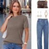 81HvLpO-ZEL._AC_SX342_ Arach&Cloz Women's Lightweight Wool-Blend Short Sleeve Sweater Top, Business & Casual Style
