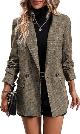 Mina Self Women's 2026 Plaid Houndstooth Coat - Lightweight Fully Lined Button Casual Daily Office Work Jacket with Pockets