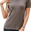81L7U6oKlUL._AC_SY445_ Arach&Cloz Women's Lightweight Wool-Blend Short Sleeve Sweater Top, Business & Casual Style