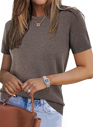 81OlQsvzDuL._AC_SY445_ Arach&Cloz Women's Lightweight Wool-Blend Short Sleeve Sweater Top, Business & Casual Style