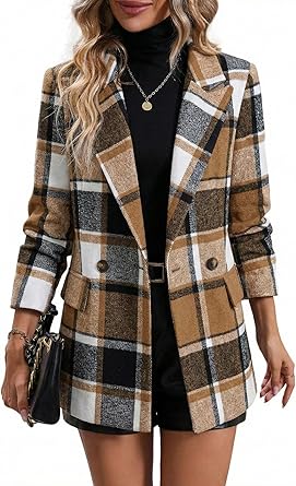 Mina Self Women's 2026 Plaid Houndstooth Coat - Lightweight Fully Lined Button Casual Daily Office Work Jacket with Pockets