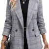 Mina Self Women's 2026 Plaid Houndstooth Coat - Lightweight Fully Lined Button Casual Daily Office Work Jacket with Pockets