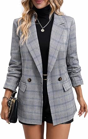 Mina Self Women's 2026 Plaid Houndstooth Coat - Lightweight Fully Lined Button Casual Daily Office Work Jacket with Pockets