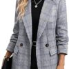 Mina Self Women's 2026 Plaid Houndstooth Coat - Lightweight Fully Lined Button Casual Daily Office Work Jacket with Pockets