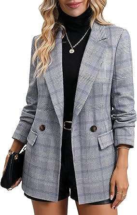 Mina Self Women's 2026 Plaid Houndstooth Coat - Lightweight Fully Lined Button Casual Daily Office Work Jacket with Pockets